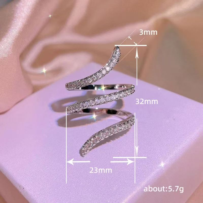 Multi-layer Geometric Wrapped Zircon Ring, Fashionable Personalized Creative Japanese & Korean Style Ring, Snake-shaped Ring