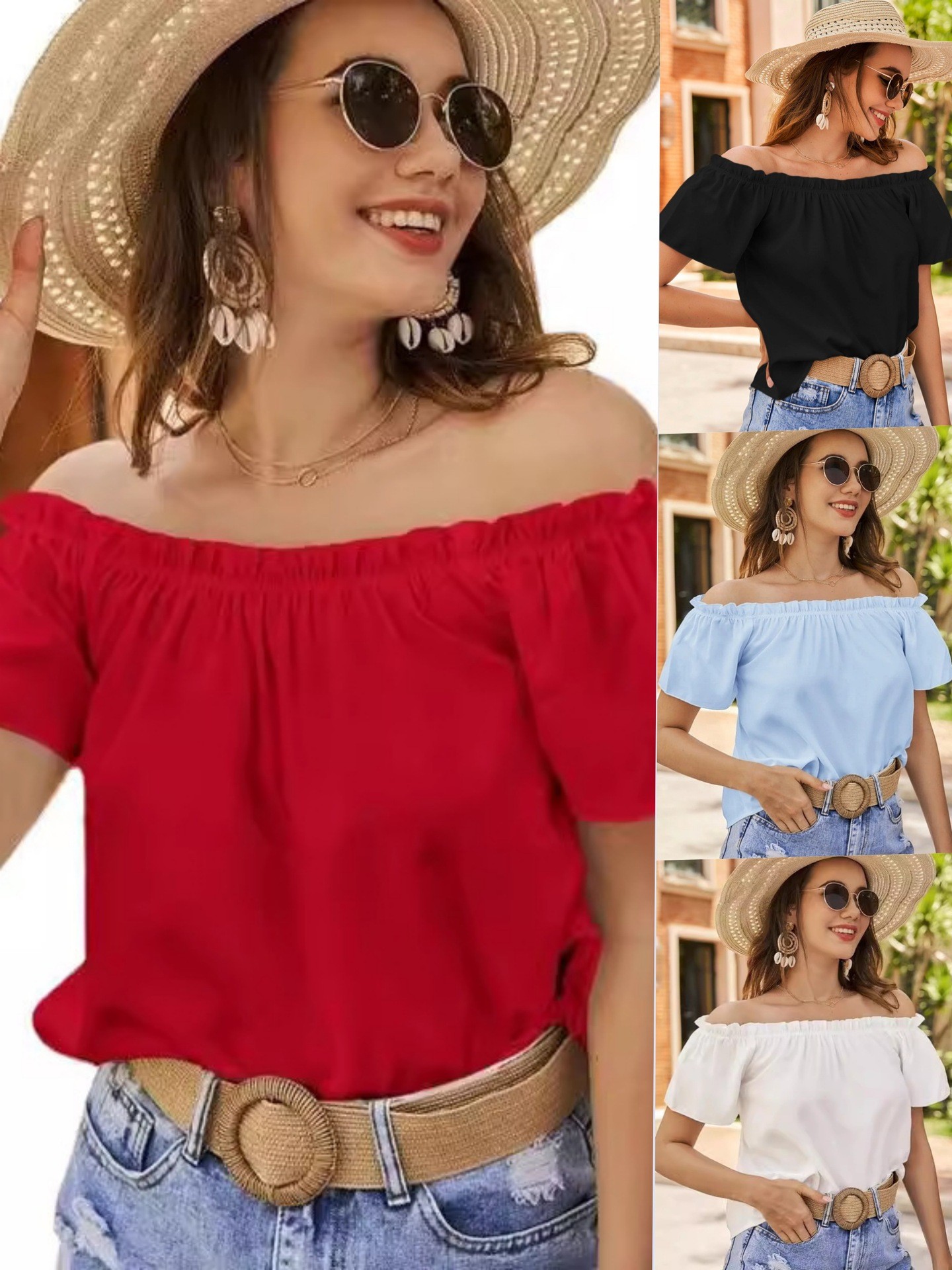 Women Summer Off Shoulder One Shoulder Neck T-Shirt