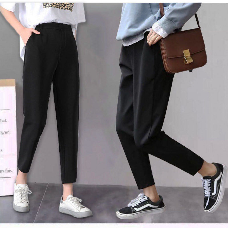 Black Suit Pants Women's Fleece-lined Autumn And Winter New Loose Fat Baggy Pants Cropped Pants Harem Pants Sports Pants