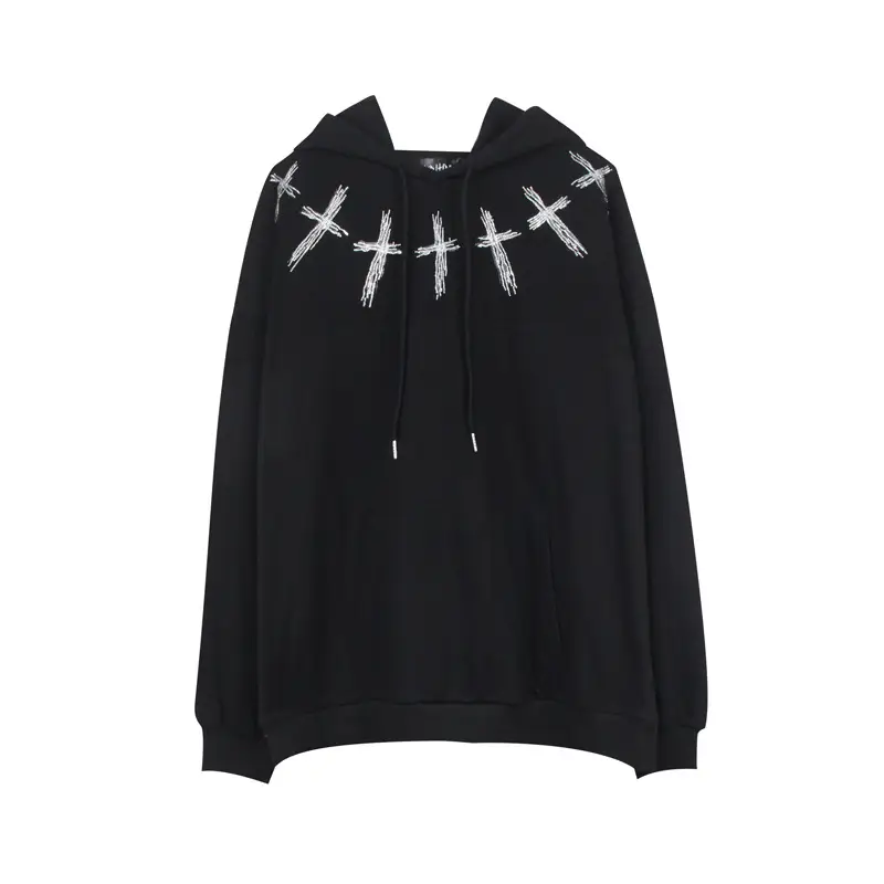 Cross Rhinestone Print Hooded Sweater Men
