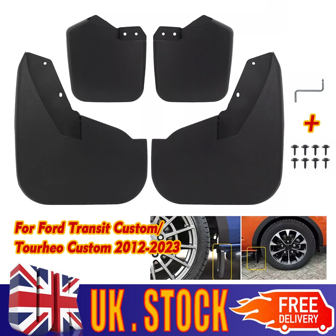 FOR FORD TRANSIT CUSTOM -ON FRONT AND REAR MUDFLAPS MUD FLAP - 4PCS SET — image 2