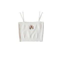 Women's Cartoon Bear Embroidery Knitted Camisole - White - View 1