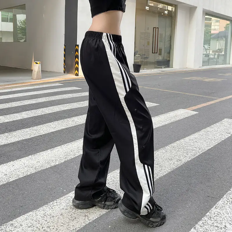 Women's New Side Seam White Stripe Color Matching Loose High-waist Casual Pants