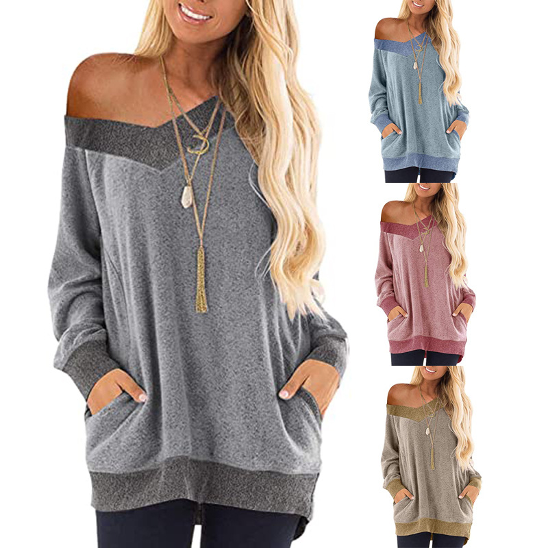 V-neck Contrast Pocket Sweatshirt Long Sleeves