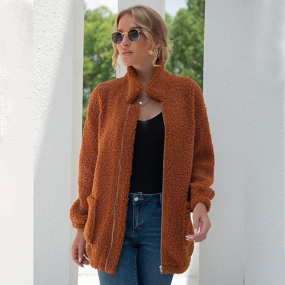 New Autumn And Winter Zipper Warm Sweater Outer Wear Women - Brown