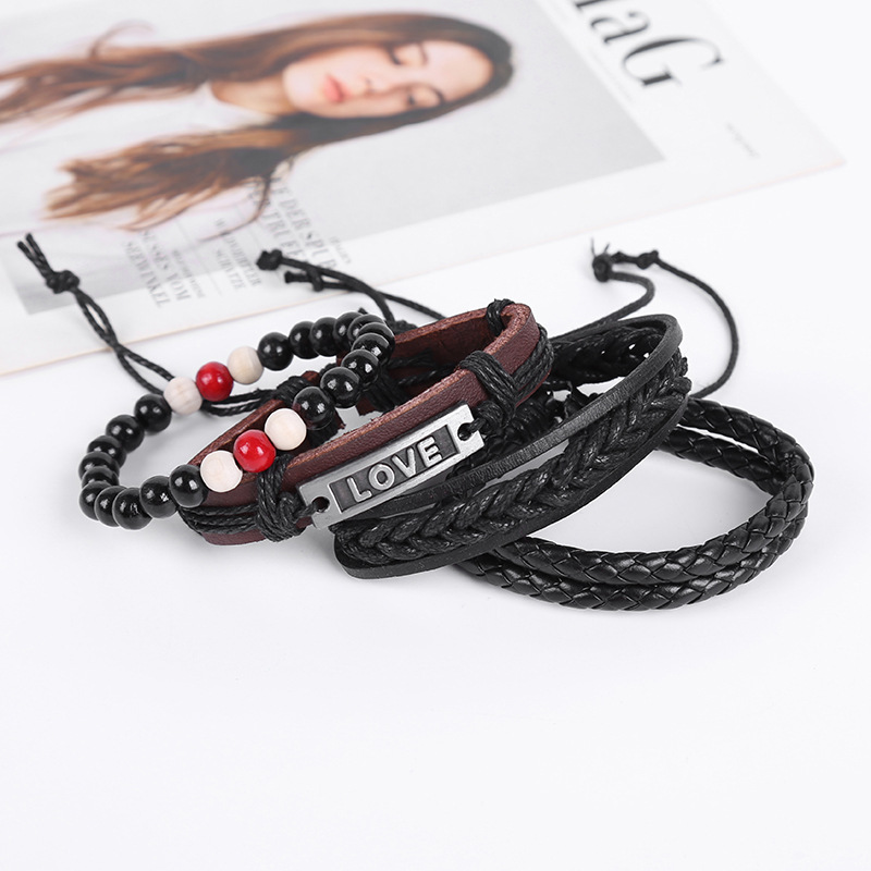 Title 4, New Four-piece Set Leather Bracelet LOVE Set Me...