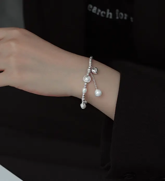 S925 Silver Pearl Light Bead Love Bracelet Temperament Heart Shape