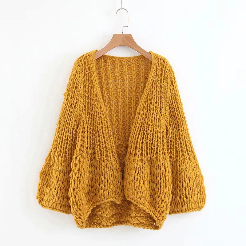 Title 5, Handmade Knitting Pure Color Simple Sweater Car...