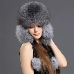 Autumn And Winter Korean Fox Fur Lei Feng Hat Trend - Silver Fox - View 1