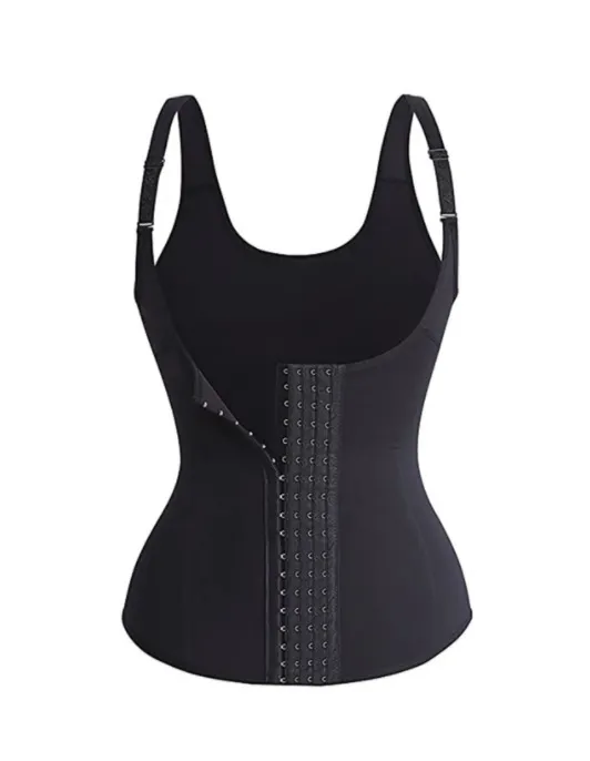 Neopren Waist Trainer For Women Workout Trimmer Belt Sauna Sweat Corset Cincher - Breasted Shoulder Top Black