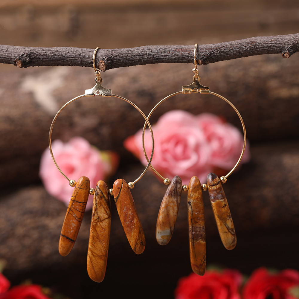 Women Gold Copper Wire Earrings Natural Turquoise