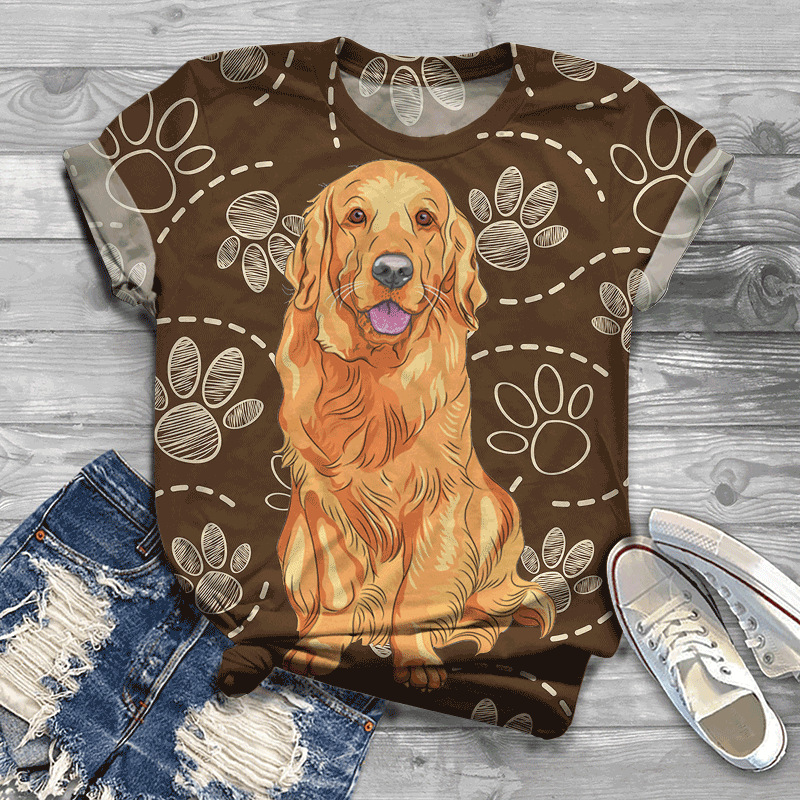 Title 2, 3D Honden Gouden Haar Print Heren T-shirt Losse...