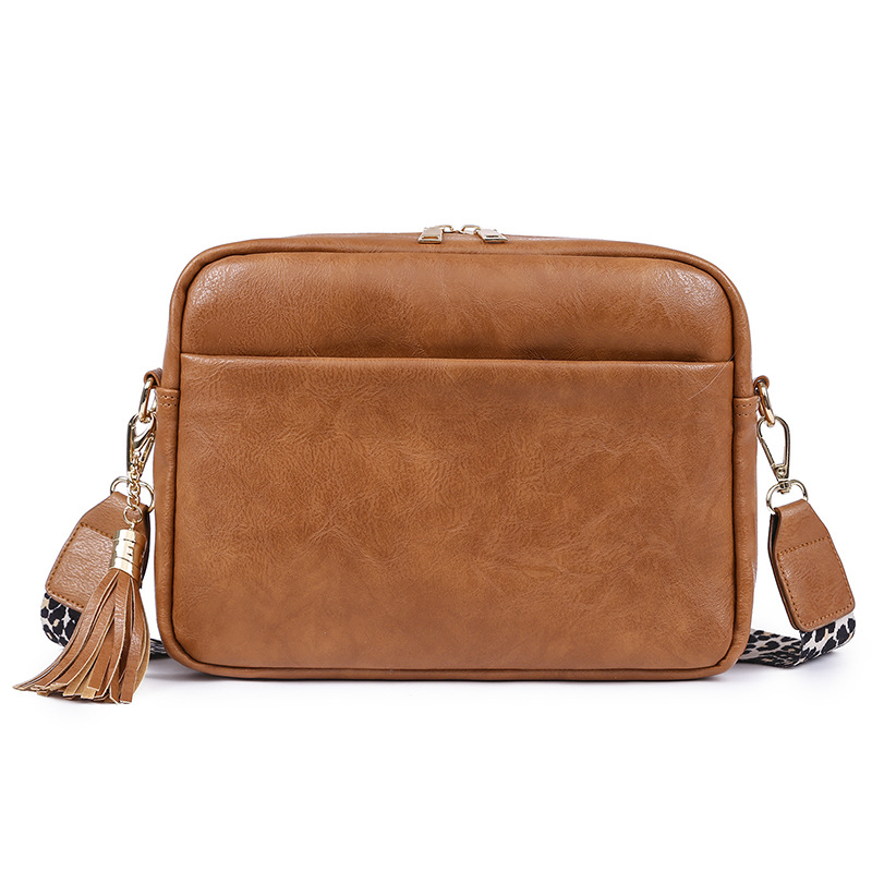 Fashion Leopard Print Shoulder Strap Tassel Crossbody Bag Brown - Shop at LoveMi
