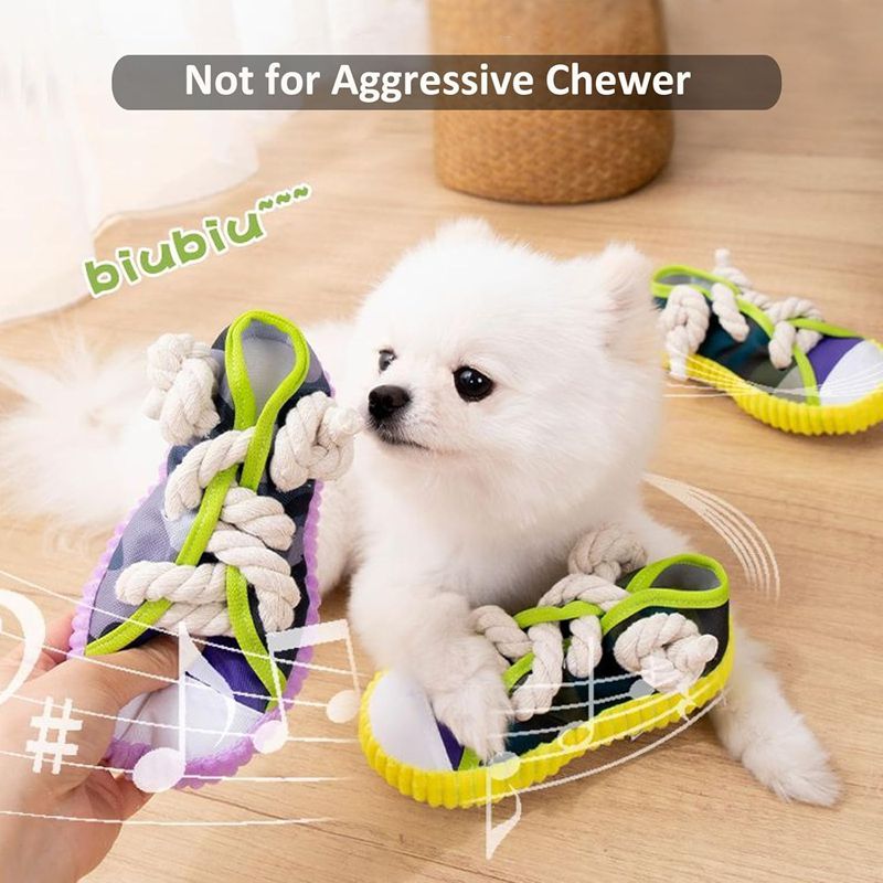 Dog Toys Shoes Pet Cotton Rope Slippers Sound Making Toys Teeth Cleaning Built-in BB Airbag Round Ball Bell Various