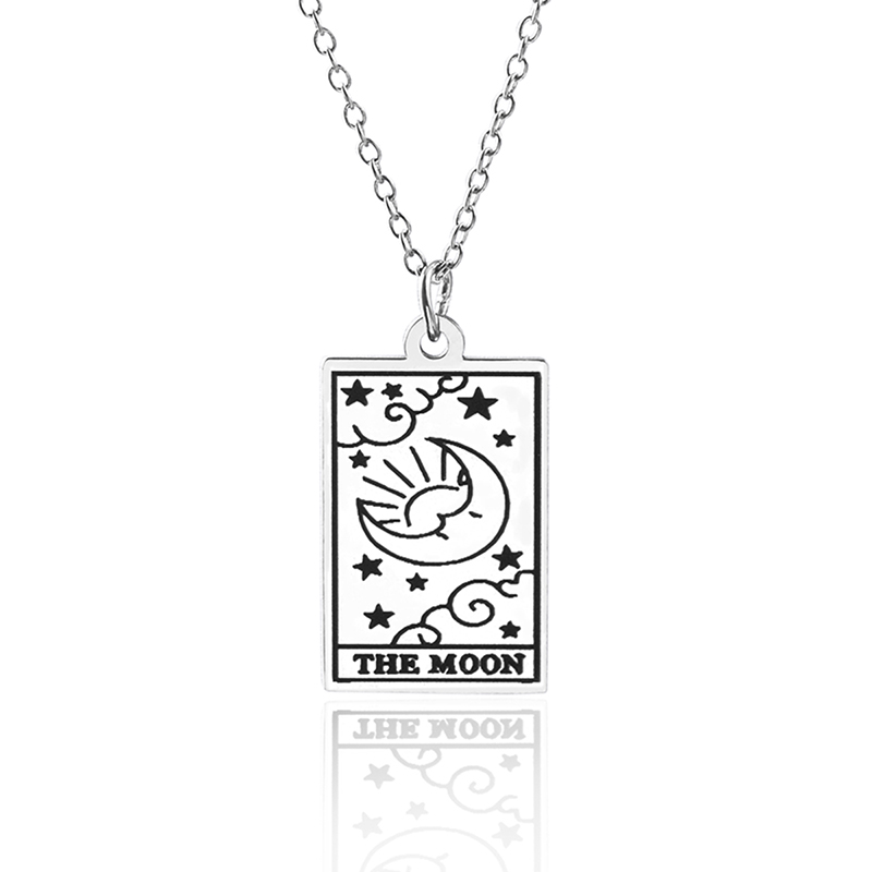 Tarot Fortune The World Sun Star Moon Card Stainless Steel Pendant Necklace