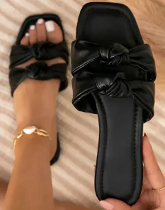 Double Bow Slippers Flat Shoes Summer Outdoor Sandals Non-slip Slides - Black - View 1