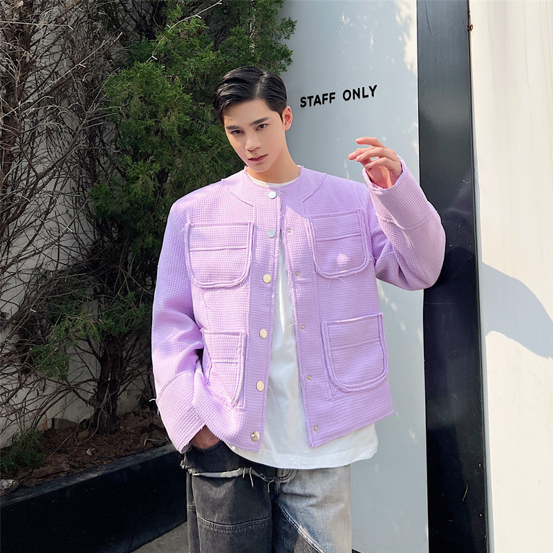 Sexually Neutral Fur Trimmed Multi Pocket Round Neck Blazer