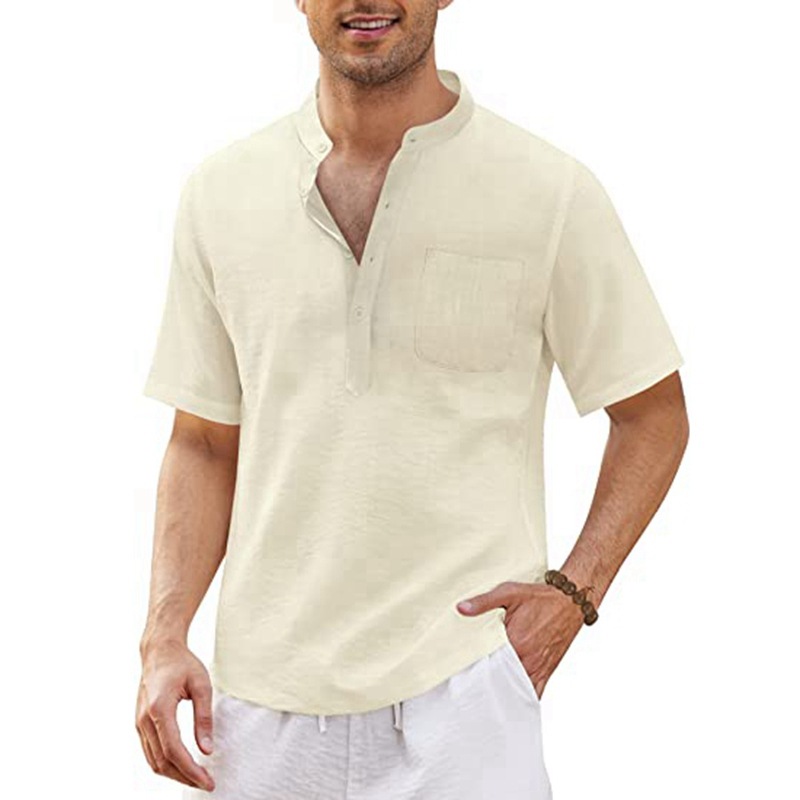 Men's New Cotton Linen Shirt Casual Pullover