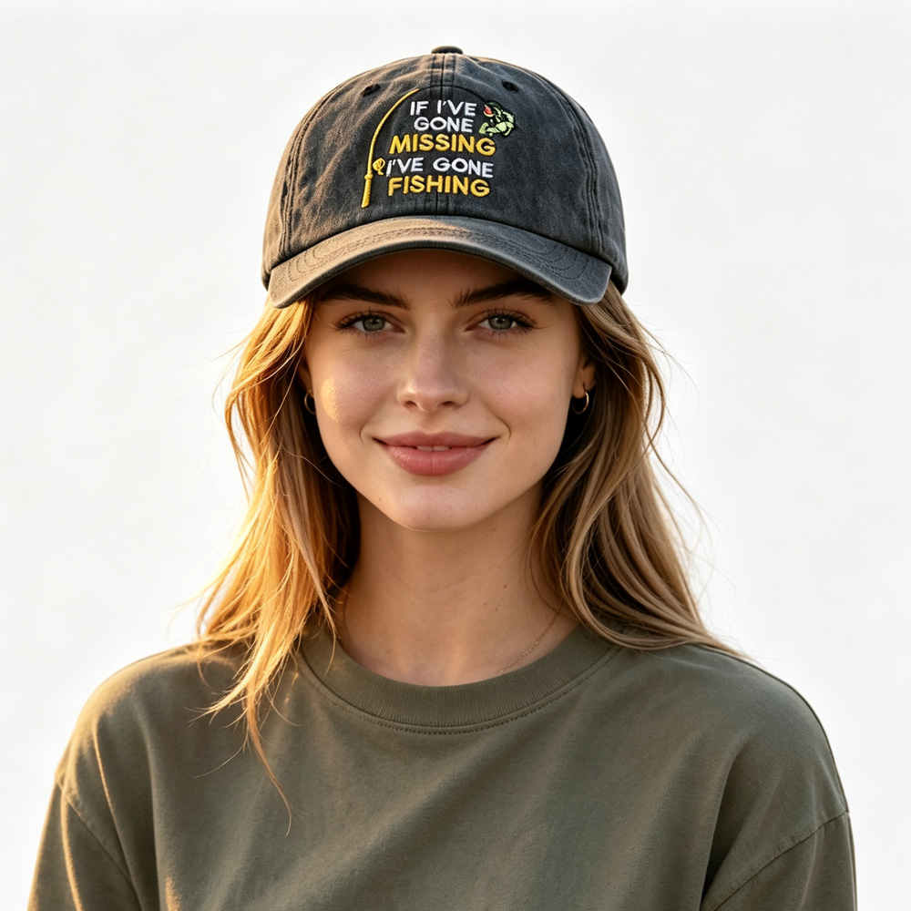 2pcs Vintage Washed Fishing Baseball Cap For Women, Embroidery If I Ve Gone Missing I Ve Gone Fishing Funny Hat, Outdoor Fisherman Gift Hat — foto 4