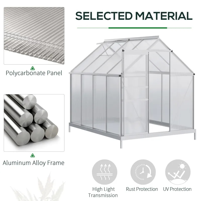Aluminum Outdoor Greenhouse, Polycarbonate Walk-in Garden Greenhouse Kit With Adjustable Roof Vent, Multiple Packages Shipped. Please Pay Attention To The Dimensions And Weight In The Details.