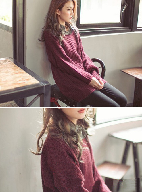 Title 7, Round Neck Thin Variegated Knit Sweater Coat pr...