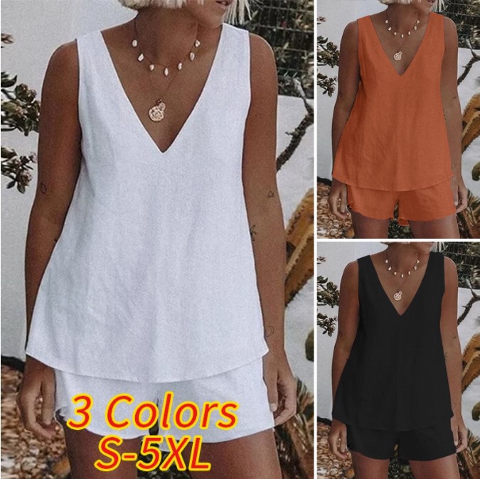 Simple Casual Suit Elastic Waist Shorts Two-piece Set