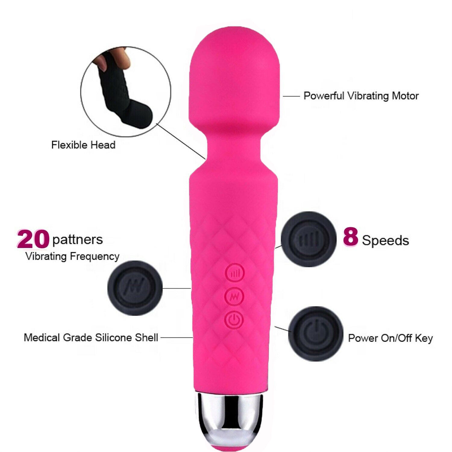 20 Speed Handheld Massager Wand Vibrating Massage Magic Full Body Therapy Motor