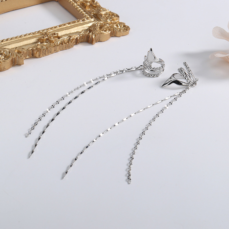 Long Non-pierced Earrings Geometric Tile Chain