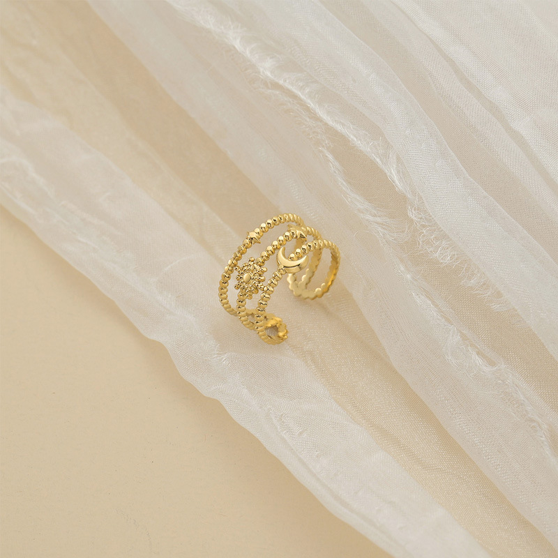 Hollow Six Pointed Star Moon Adjustable Ring — foto 5