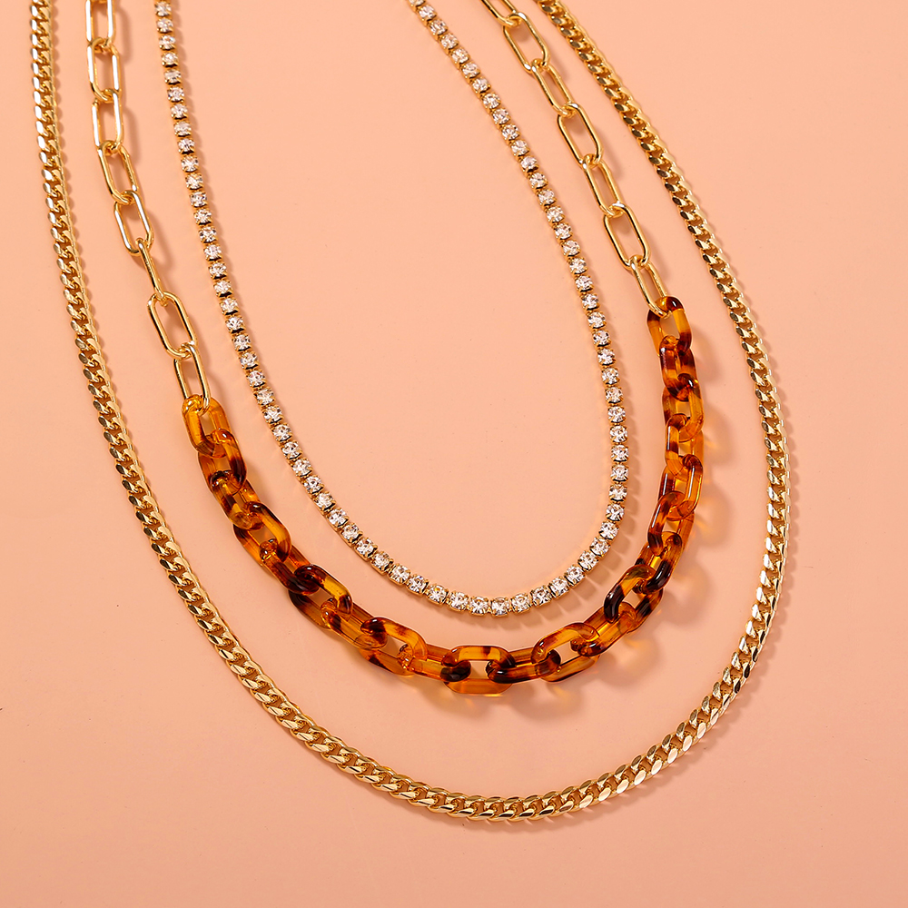 NK aluminum chain resin stitching multi-layer necklace