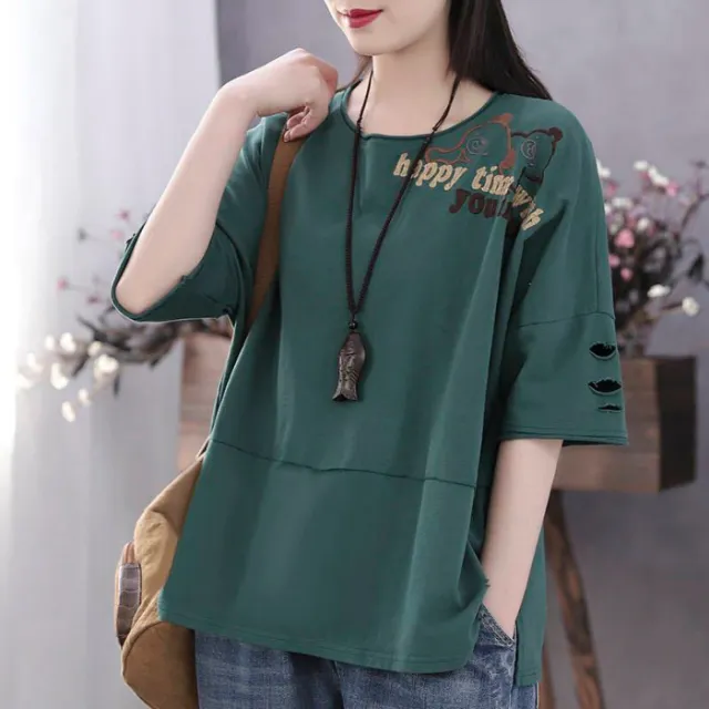 Women's Loose Plus Size Stitched T shirt Top Dark Green - Shop at LoveMi