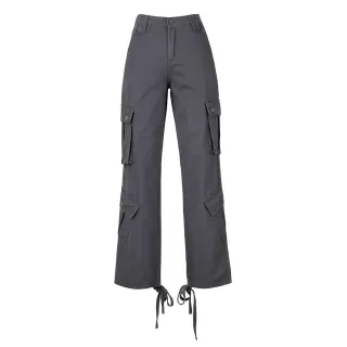 Women's Multi-pocket Belt Casual Workwear Jeans - Dark Grey
