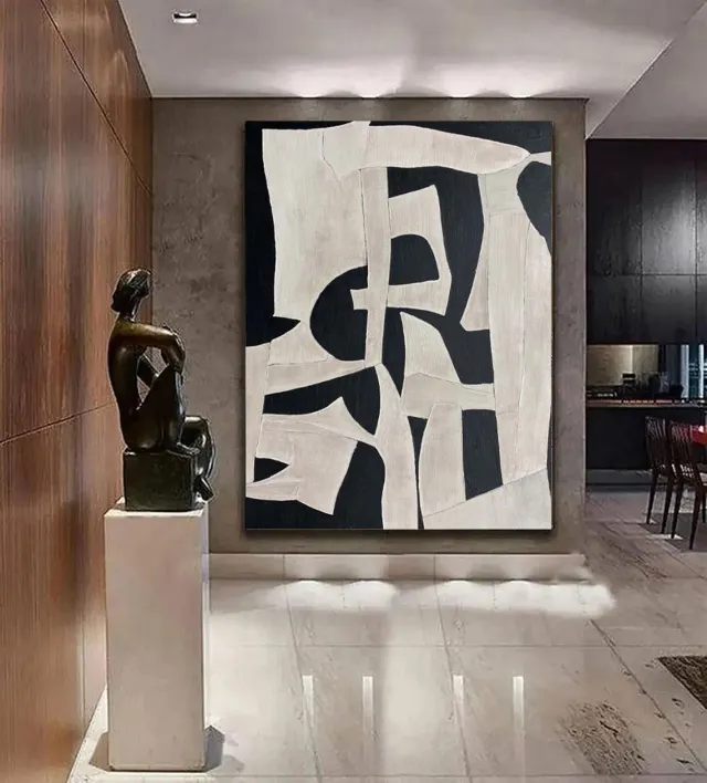 Handmade Oil Painting Canvas Wall Art Decoration Modern Abstract Black White Texture Minimalist For Home Decor Rolled Frameless Unstretched Paintin... Without Inner Frame - Shop at LoveMi