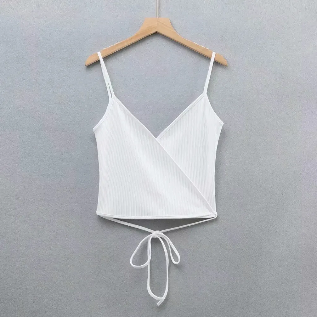 Cross V-neck Tie Vest Women Ins European And American Slim Short Camisole - White