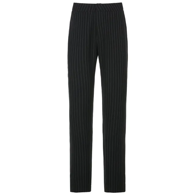 Fashion New Style Striped Suit Material Straight Leg Pants Women Black - Shop at LoveMi