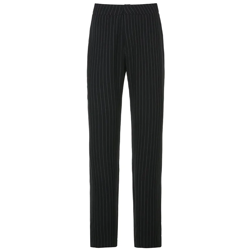 Fashion New Style Striped Suit Material Straight Leg Pants Women - Black