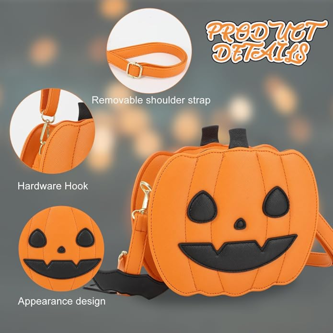 Novelty Pumpkin Purse,Halloween Pumpkin Crossbody Bag,Horror Halloween Funny Purses Handbags — foto 2