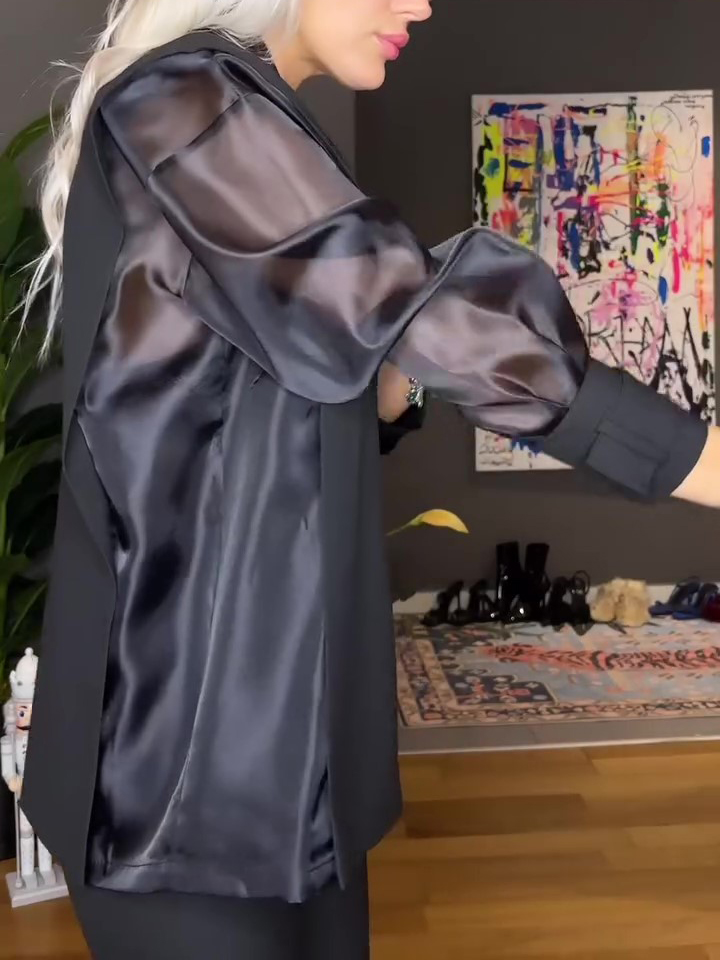 Black Organza Patchwork Sleeve Top