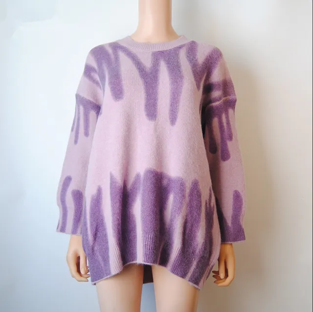 Retro Tie Dye Knitted Sweater Women Trendy Purple - Shop at LoveMi