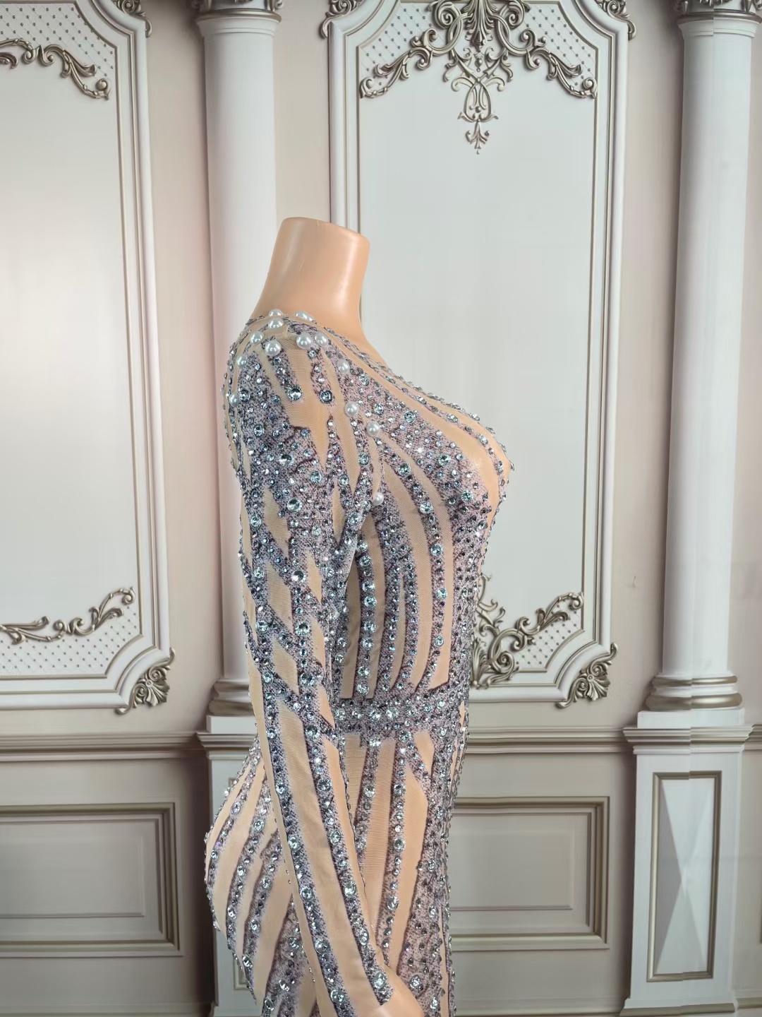 Catwalk Rhinestone Fringed Mesh Stretch Bodysuit - Image 2