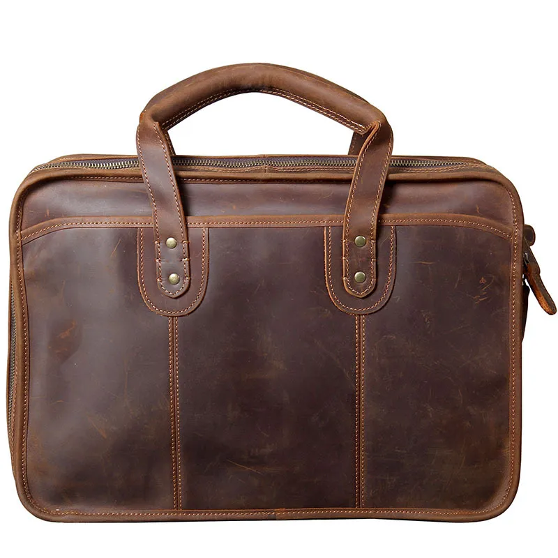 Men's Handmade Leather Laptop Bag Luggage - Brown