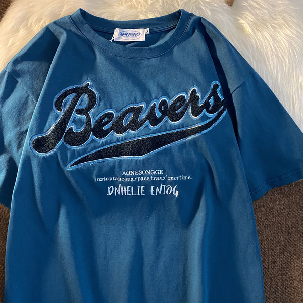 Fashion Loose Women Embroidered Short Sleeves Blue - Shop at LoveMi