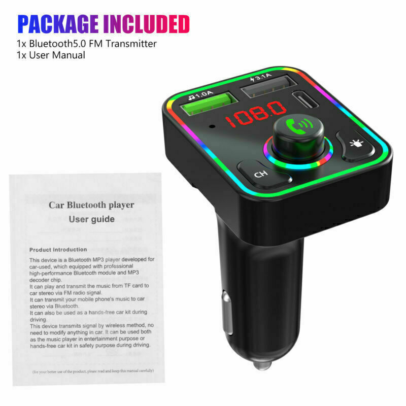 Car MP3 Bluetooth 5.0 Wireless FM Transmitter Adapter 2USB – PD Fast Charger AUX