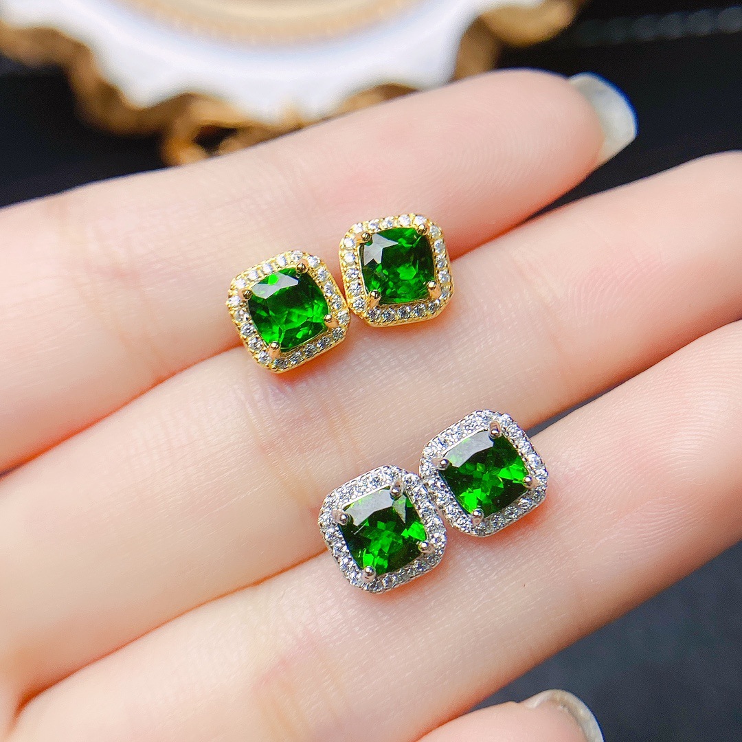 Natural Diopside Stud Earrings S925 Silver - Image 9