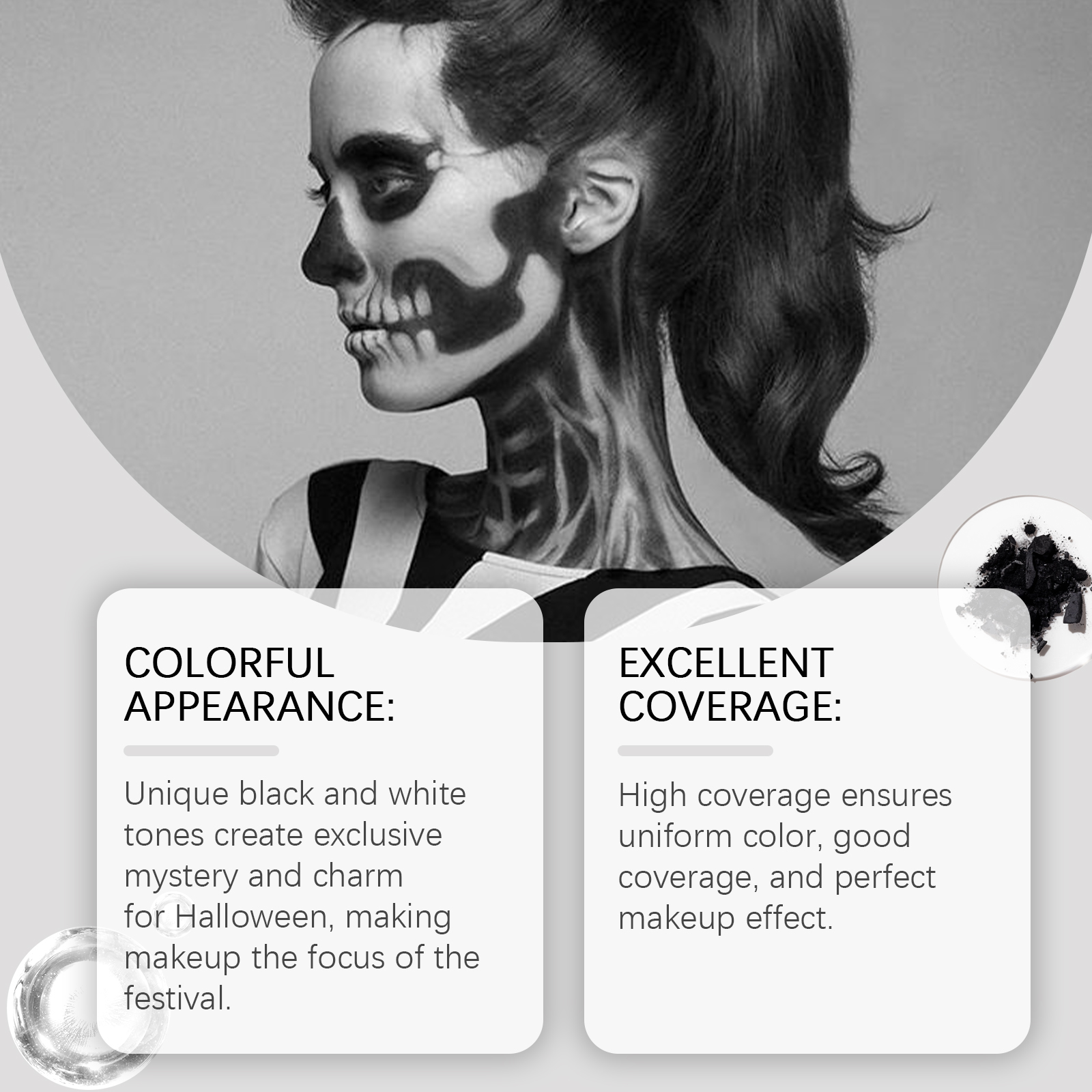 Black White Face Paint Kit, Halloween Skeleton Body Paint For Cosplay Costume Makeup, High Coverage Face Painting With Brushes