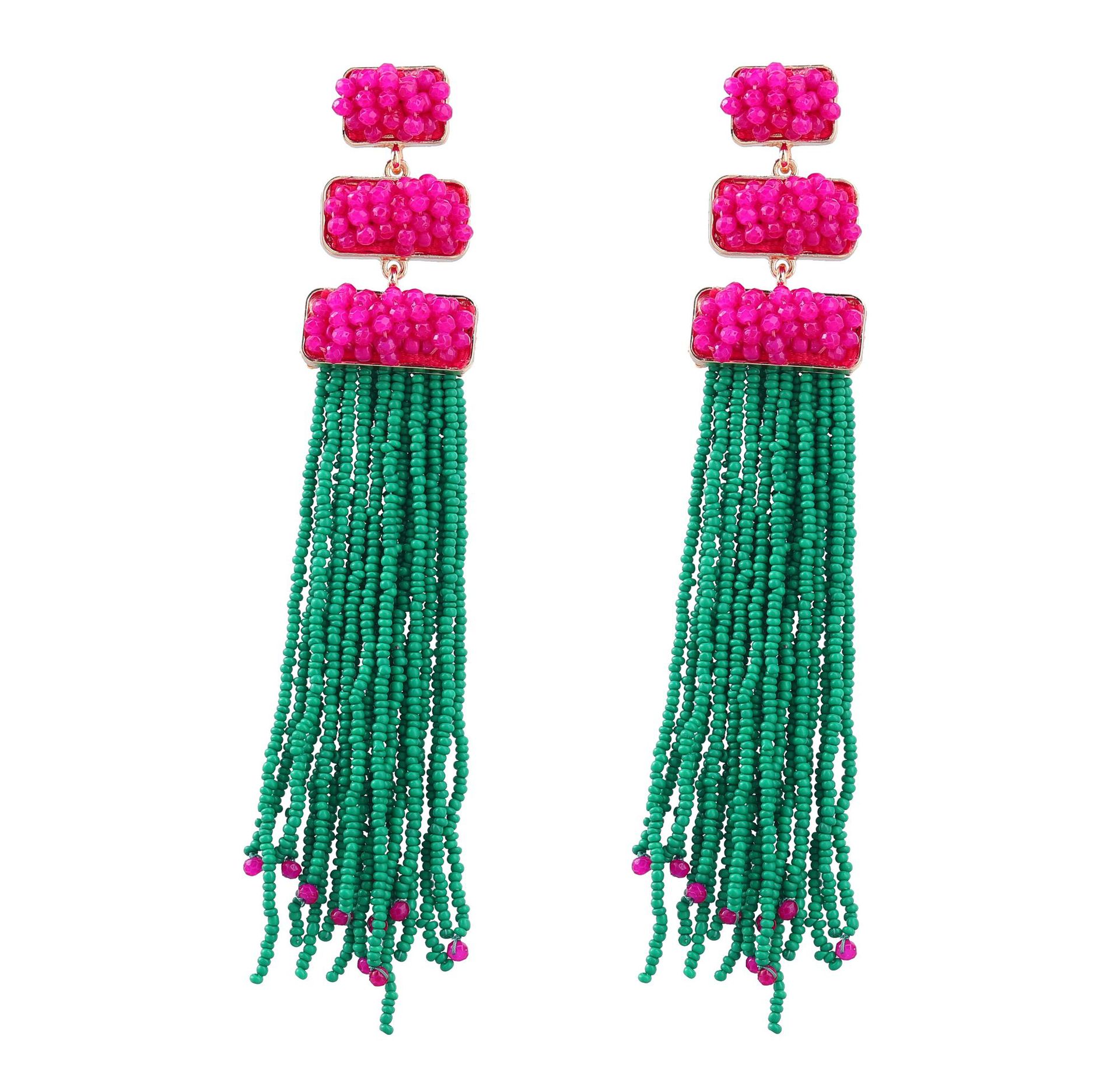 Alloy Resin Long Rice Bead Tassel Earrings For Women