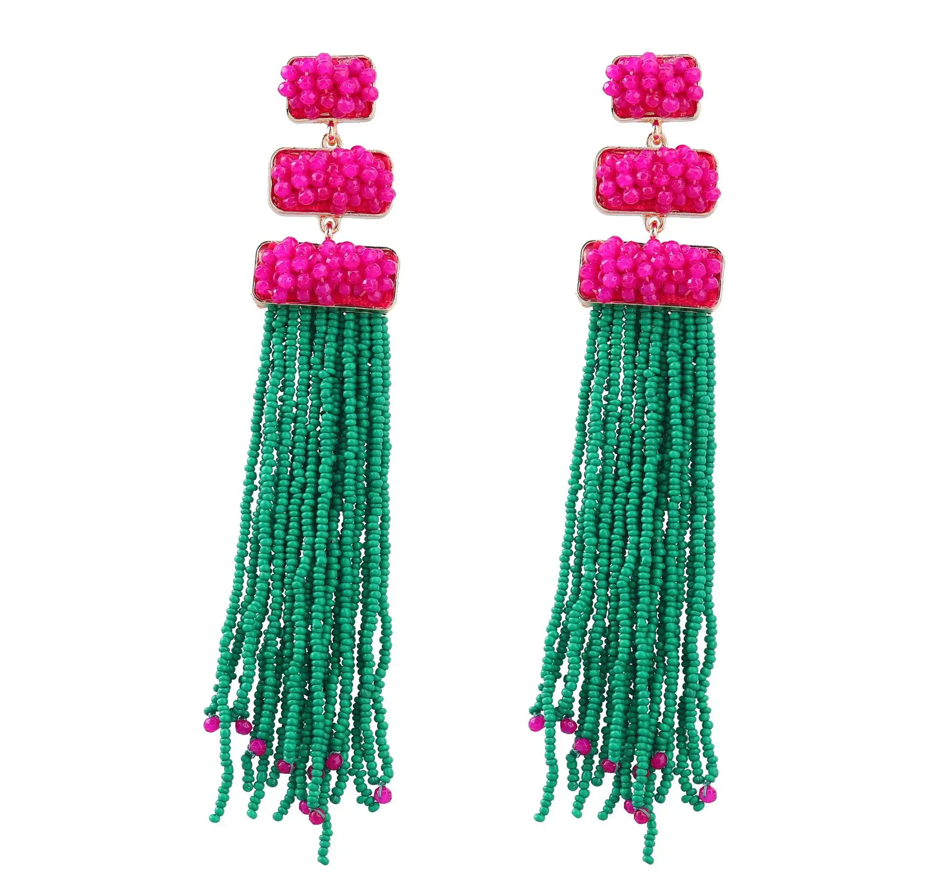 Alloy Resin Long Rice Bead Tassel Earrings For Women