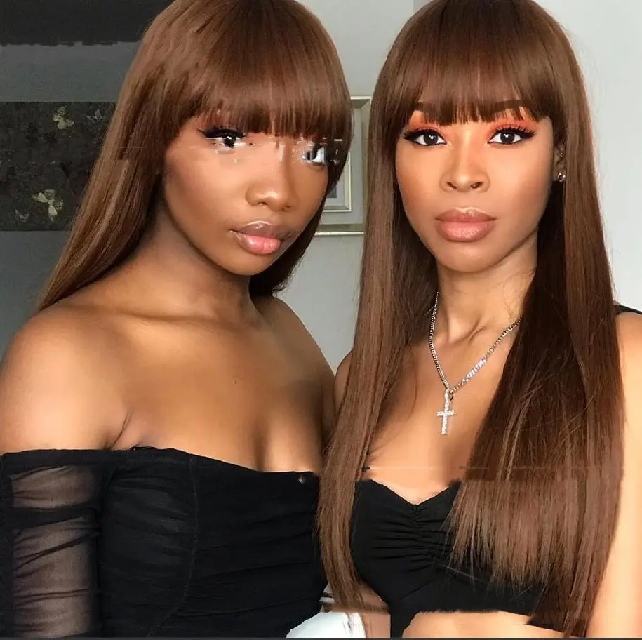 Qi Bangs Black And Brown Long Straight
