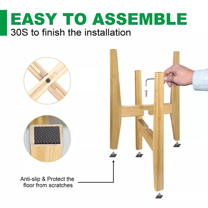 Adjustable Bamboo Wooden Plant Stand & Flower Pot Base Holder Natural — image 7