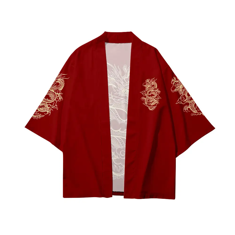 Classic Chinese Style Printed Feather Woven Kimono Cardigan